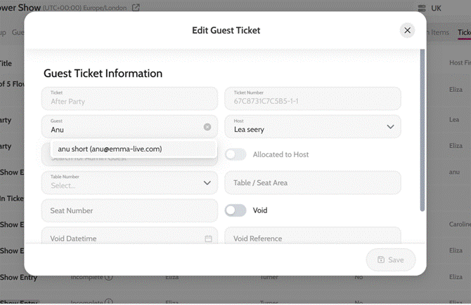 Assigning a guest to a host ticket 1