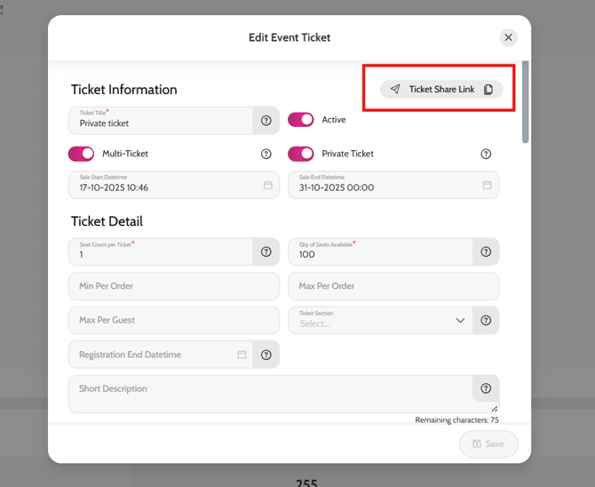 Creating a private ticket 2