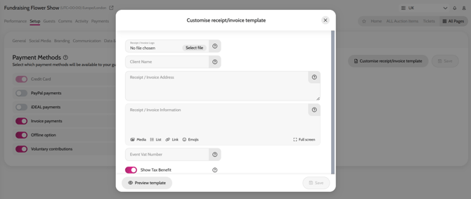 Editing guest receipts invoices