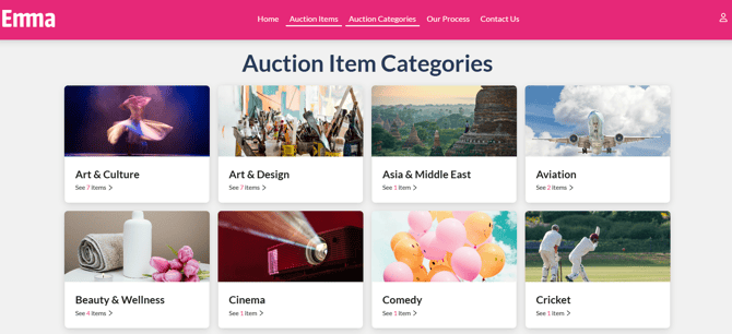 Example of a categories page