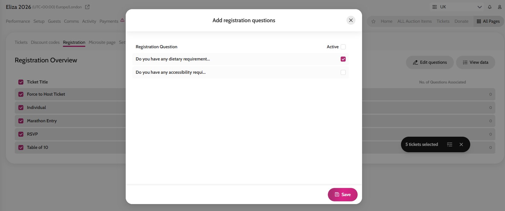 Adding registration questions to tickets