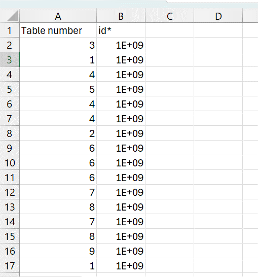 assigning table numbers 3